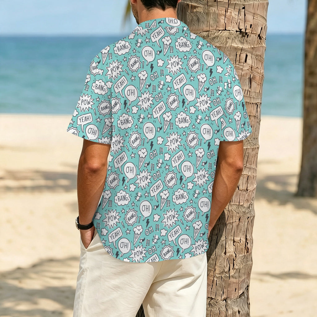 Comic Book Speech Bubbles Men's Crinkle Hawaiian Shirt