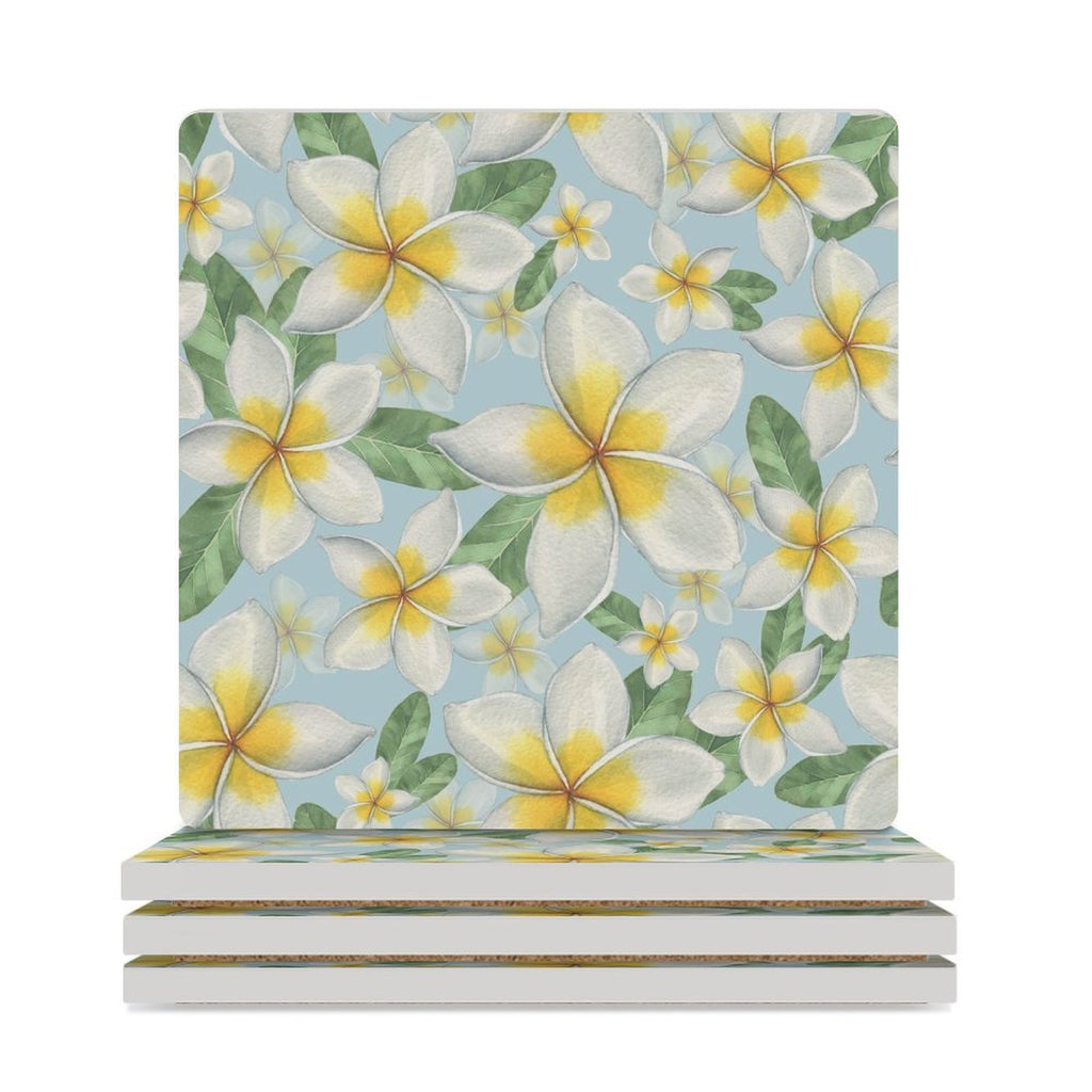 Delicate Frangipani Ceramic Coasters (Square) white Ceramic Coasters Plants Printed Offshore