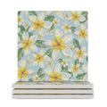 Delicate Frangipani Ceramic Coasters (Square) white Ceramic Coasters Plants Printed Offshore