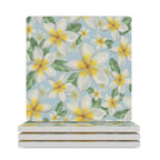 Delicate Frangipani Ceramic Coasters (Square) white Ceramic Coasters Plants Printed Offshore