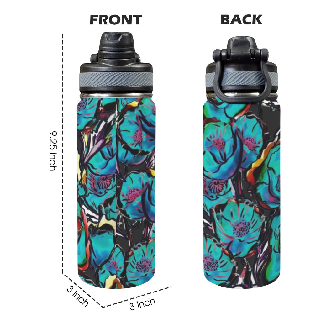 Flower It Blue - Insulated Water Bottle with Dual-Use Lid (18oz) Insulated Water Bottle with Dual-Use Lid (18oz) Plants Printed Offshore