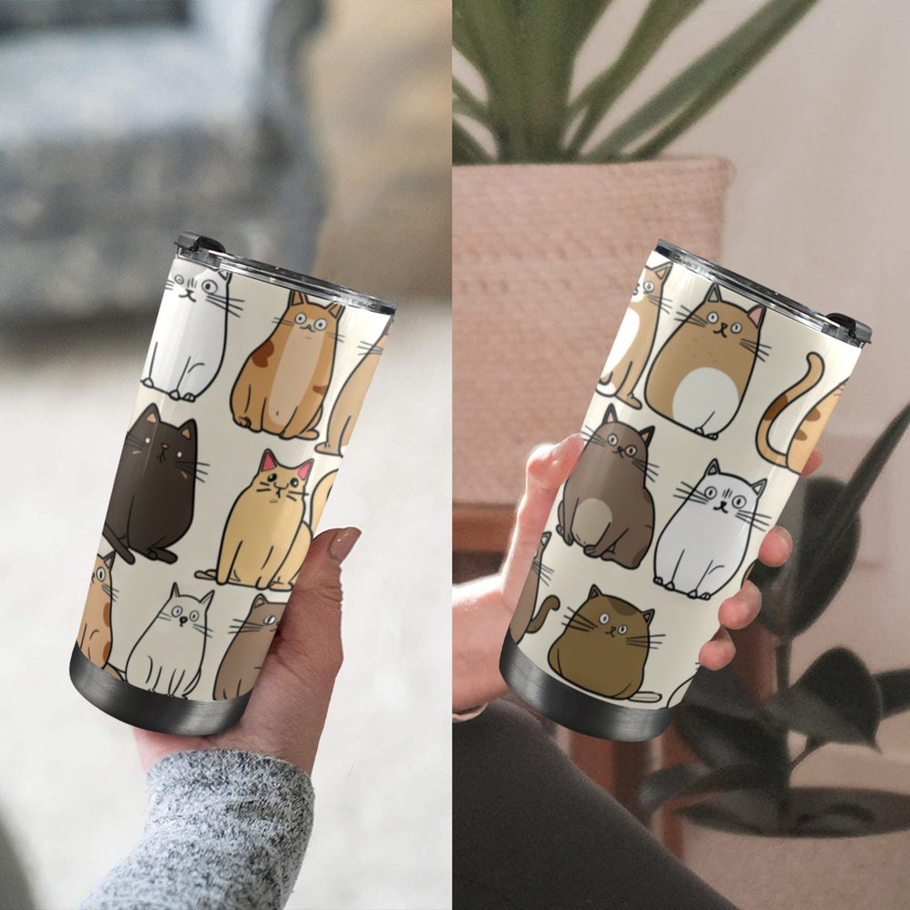 Lots Of Cats - 20oz Mobile Tumbler with Lid (Black Lock) 20oz Travel Mug animal Printed Offshore