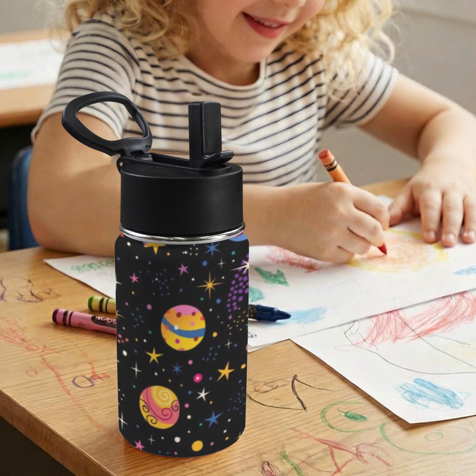 Colourful Space 12oz Kids Water Bottle with Straw Lid