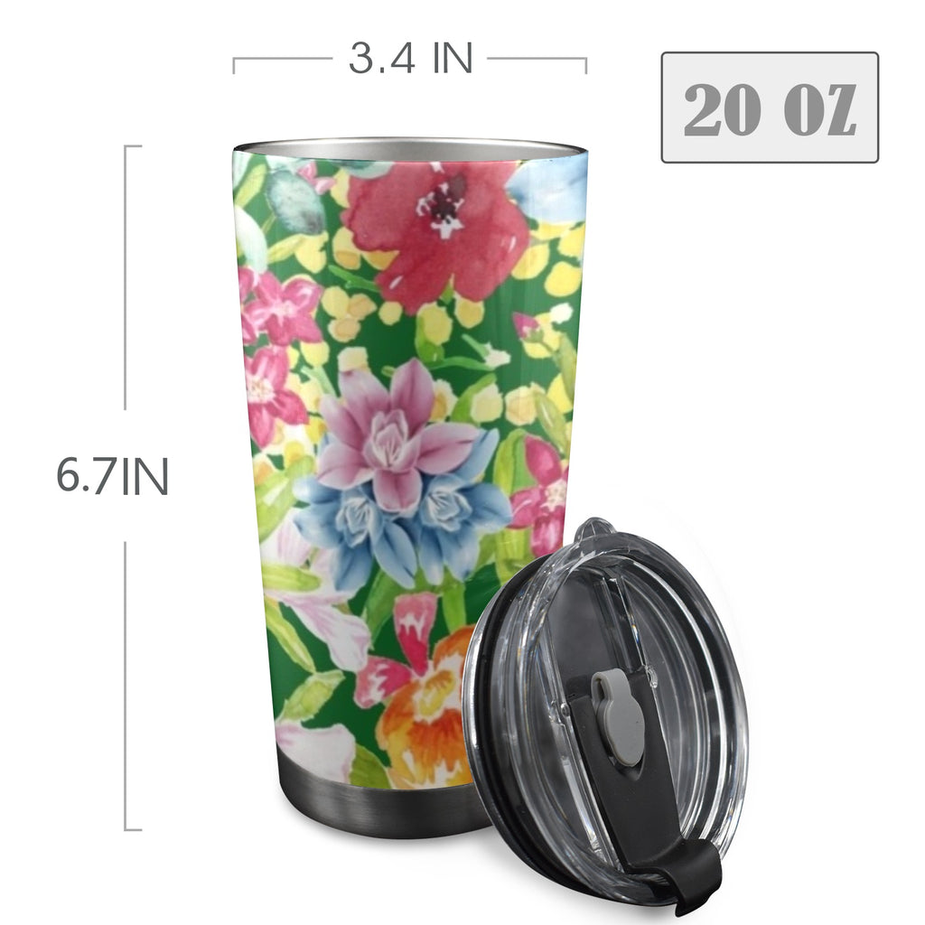 Bright Floral - 20oz Mobile Tumbler with Lid (Black Lock) 20oz Travel Mug Plants Printed Offshore