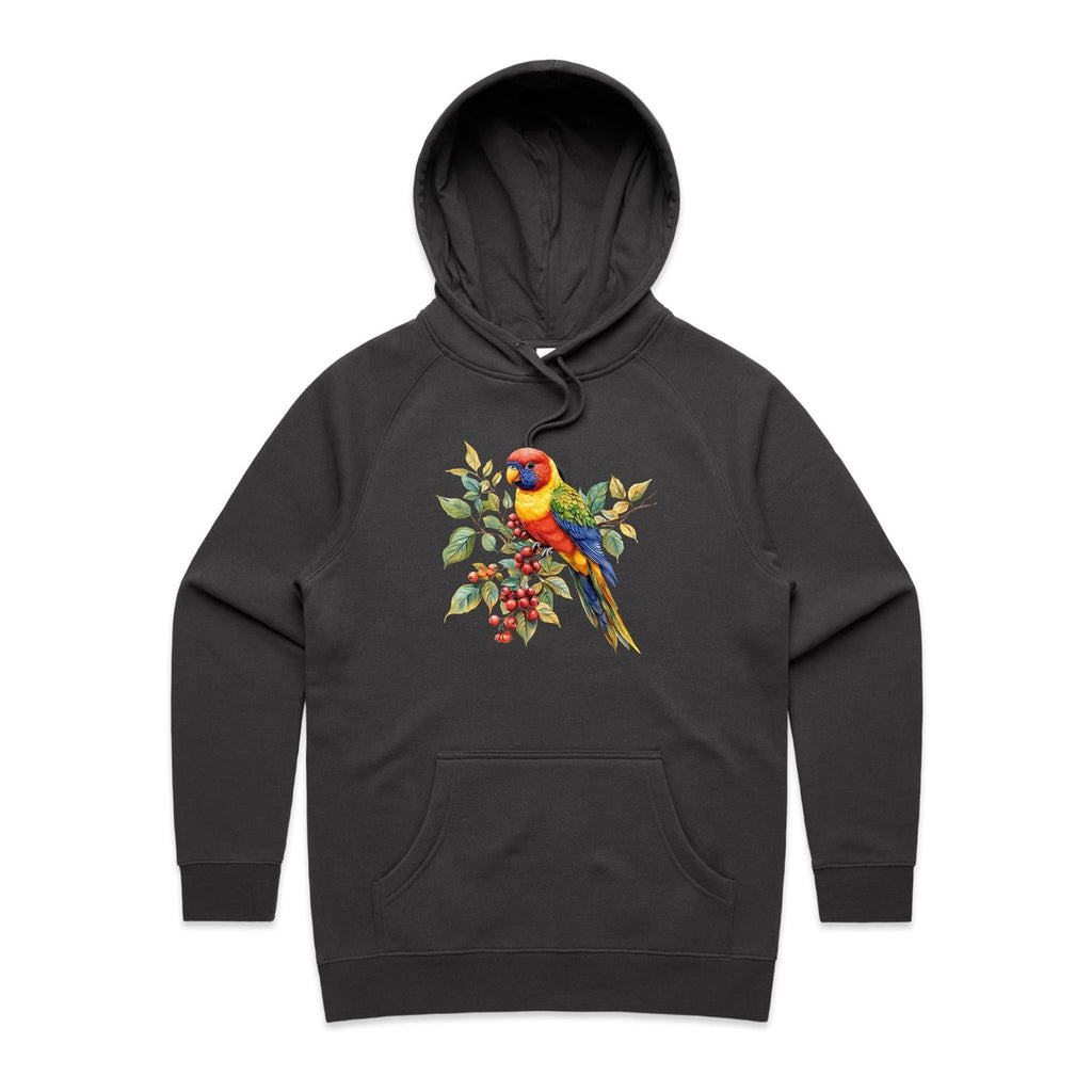 Lorikeet - Womens Hoodie Coal Womens Hoodie animal Printed In Australia