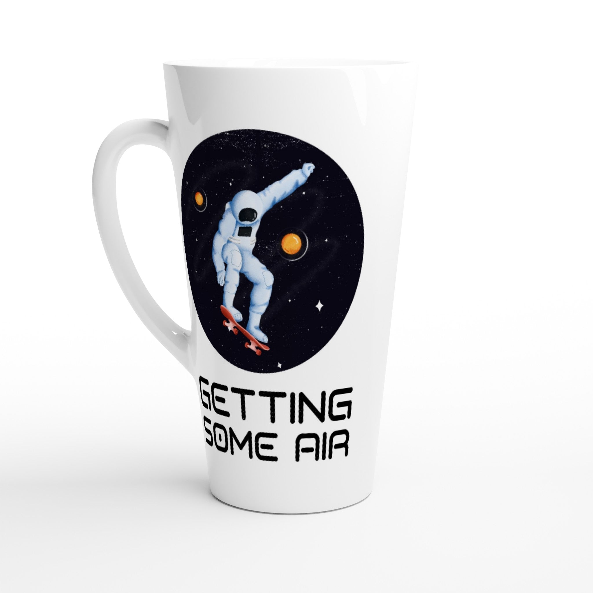 Astronaut Skateboard, Getting Some Air - White Latte 17oz Ceramic Mug Default Title Latte Mug Globally Fulfilled Space