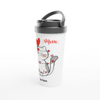 Personalised - Cat Heart Meow - White 15oz Stainless Steel Travel Mug Personalised Travel Mug animal customise Globally Fulfilled Love personalise