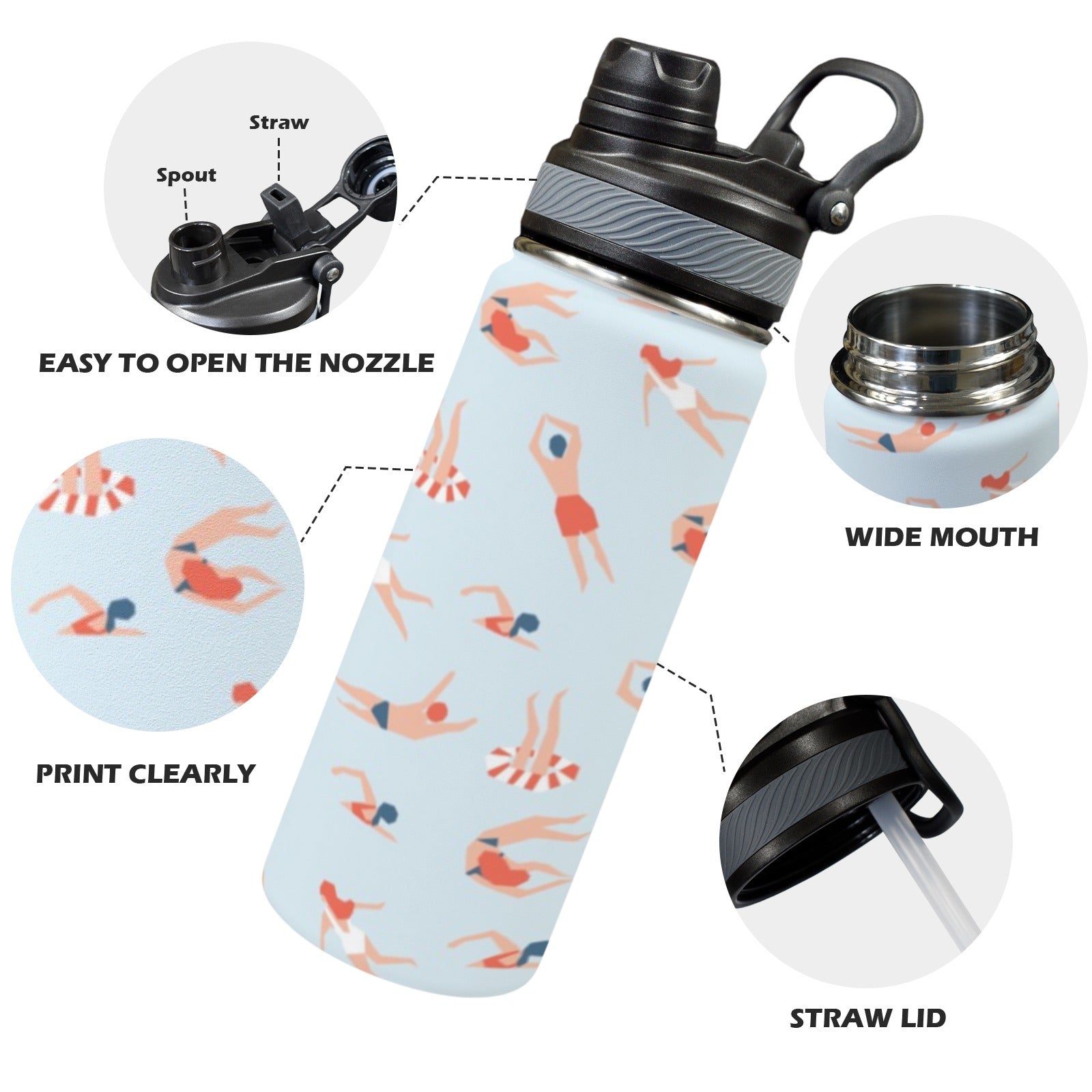 Summer Swim - Insulated Water Bottle with Dual-Use Lid (18oz) Insulated Water Bottle with Dual-Use Lid (18oz) Printed Offshore Summer