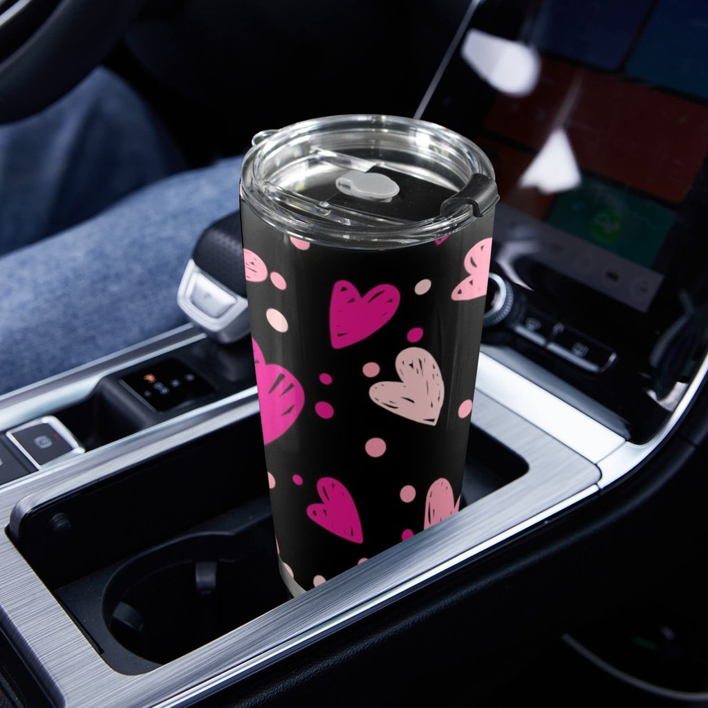 Pink Hearts - 20oz Mobile Tumbler with Lid (Black Lock)