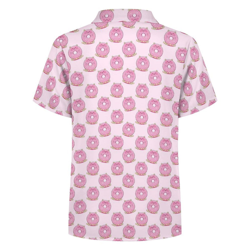 Pink Cat Doughnuts Kids Youth Short Sleeve Button Up Shirt