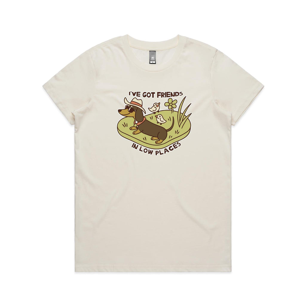Dachshund, I've Got Friends In Low Places Women's AS Colour T-shirt Natural Womens T-shirt animal Printed In Australia