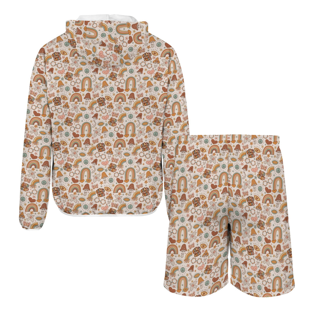 Peace And Love Men's Lightweight Sun Hoodie & Shorts Set Men's Lightweight Sun Hoodie & Shorts Printed Offshore Retro