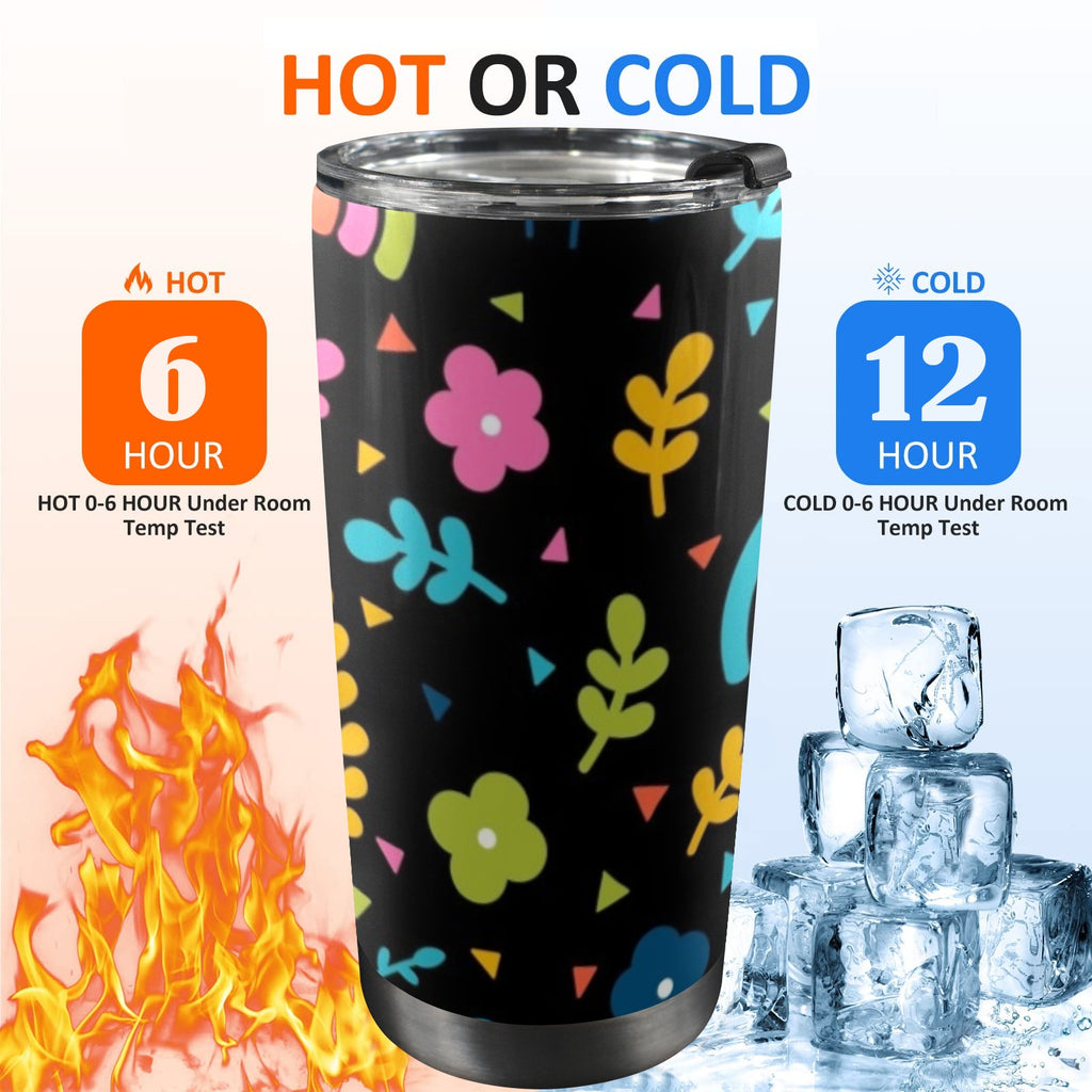 Rainbows And Flowers - 20oz Mobile Tumbler with Lid (Black Lock)
