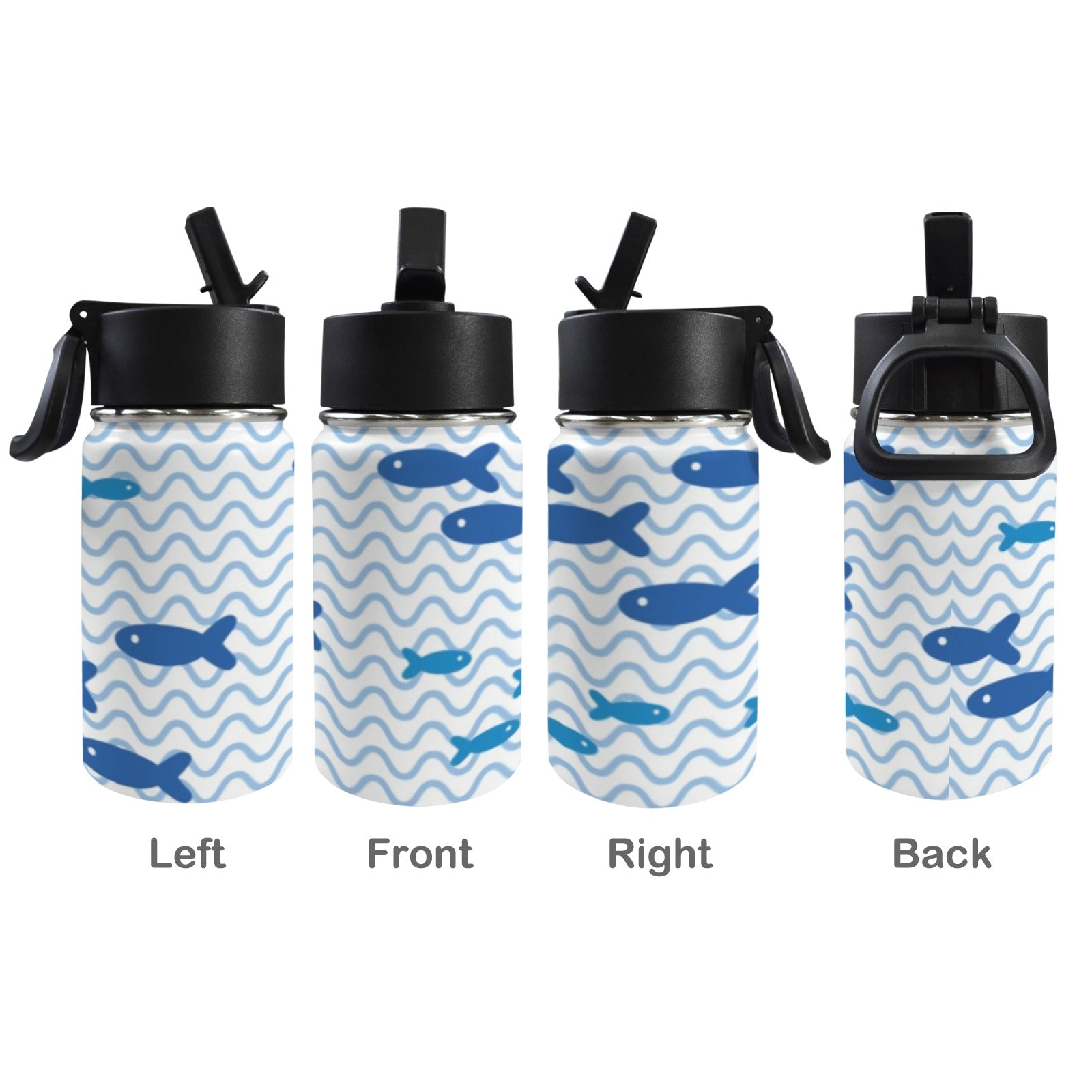 Blue Fish 12oz Kids Water Bottle with Straw Lid