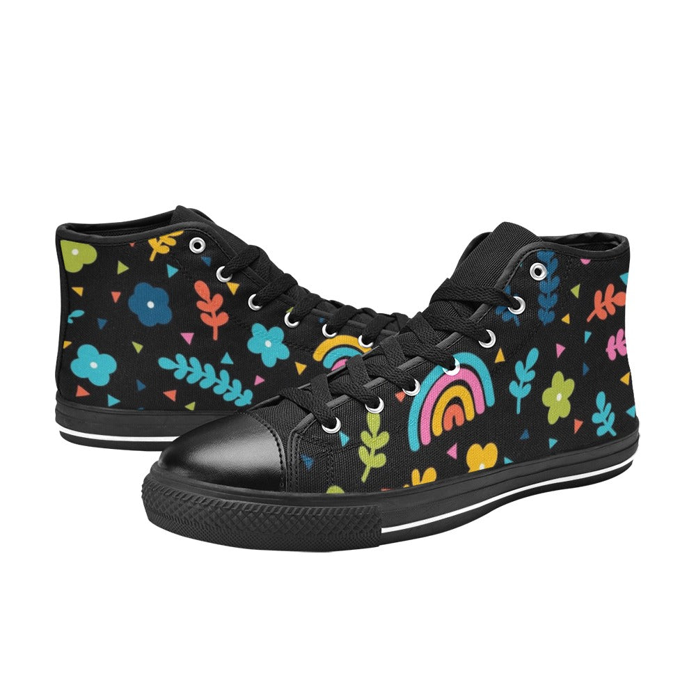 Rainbows And Flowers - Kids' High Top Canvas Shoes Kids High Top Canvas Shoes Plants Printed Offshore