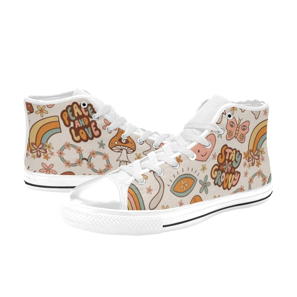 Peace And Love Kids High Top Canvas Shoes