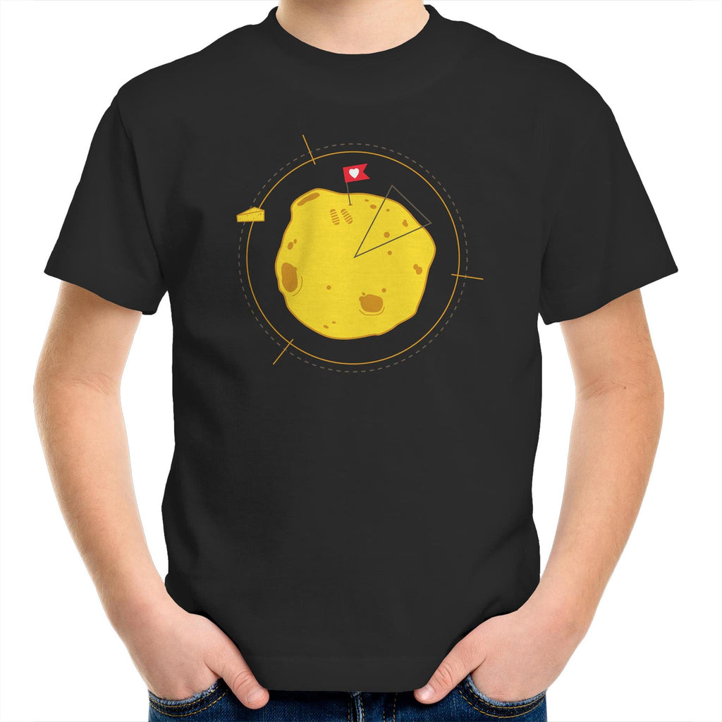 Moon Cheese - Kids Youth T-Shirt Black Kids Youth T-shirt Food Printed In Australia Space