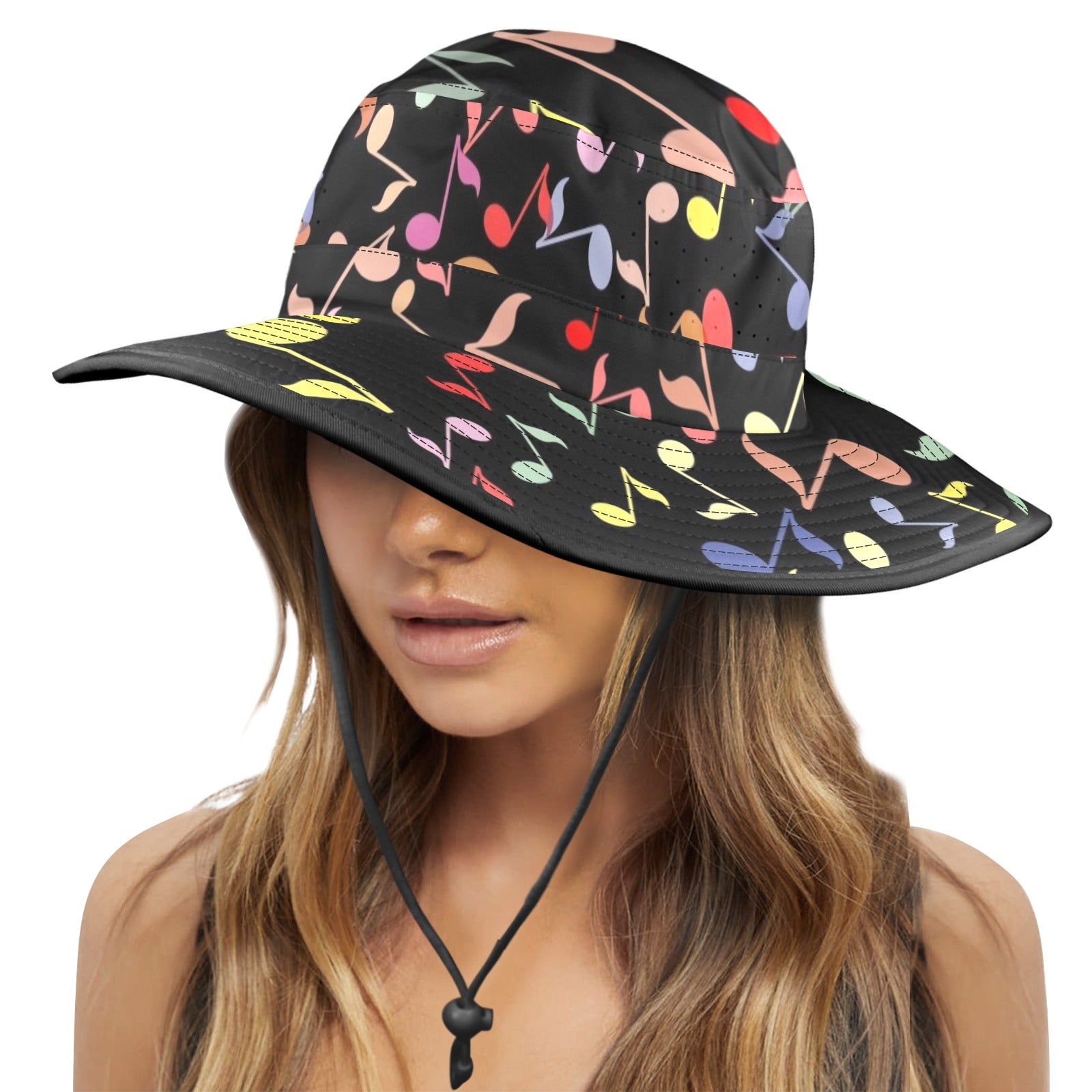 Quavers, Music Notes - Wide Brim Bucket Hat Wide Brim Bucket Hat Music Printed Offshore
