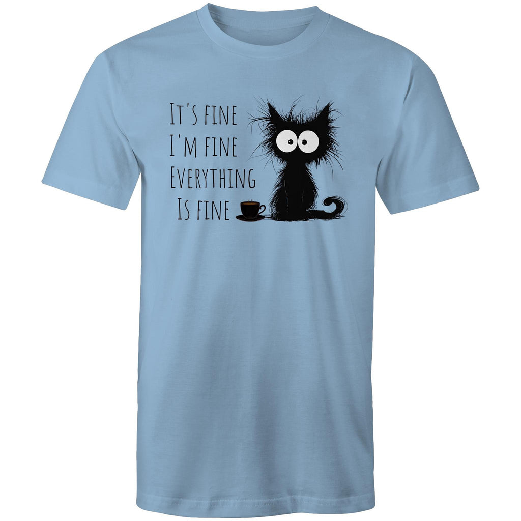 It's Fine, I'm Fine, Frazzled Cat - Mens T-Shirt Carolina Blue Mens T-shirt animal Printed In Australia