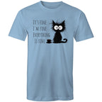 It's Fine, I'm Fine, Frazzled Cat - Mens T-Shirt Carolina Blue Mens T-shirt animal Printed In Australia