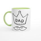 Dad Crown And Moustache - White 11oz Ceramic Mug with Colour Inside Ceramic Green Colour 11oz Mug Dad Globally Fulfilled