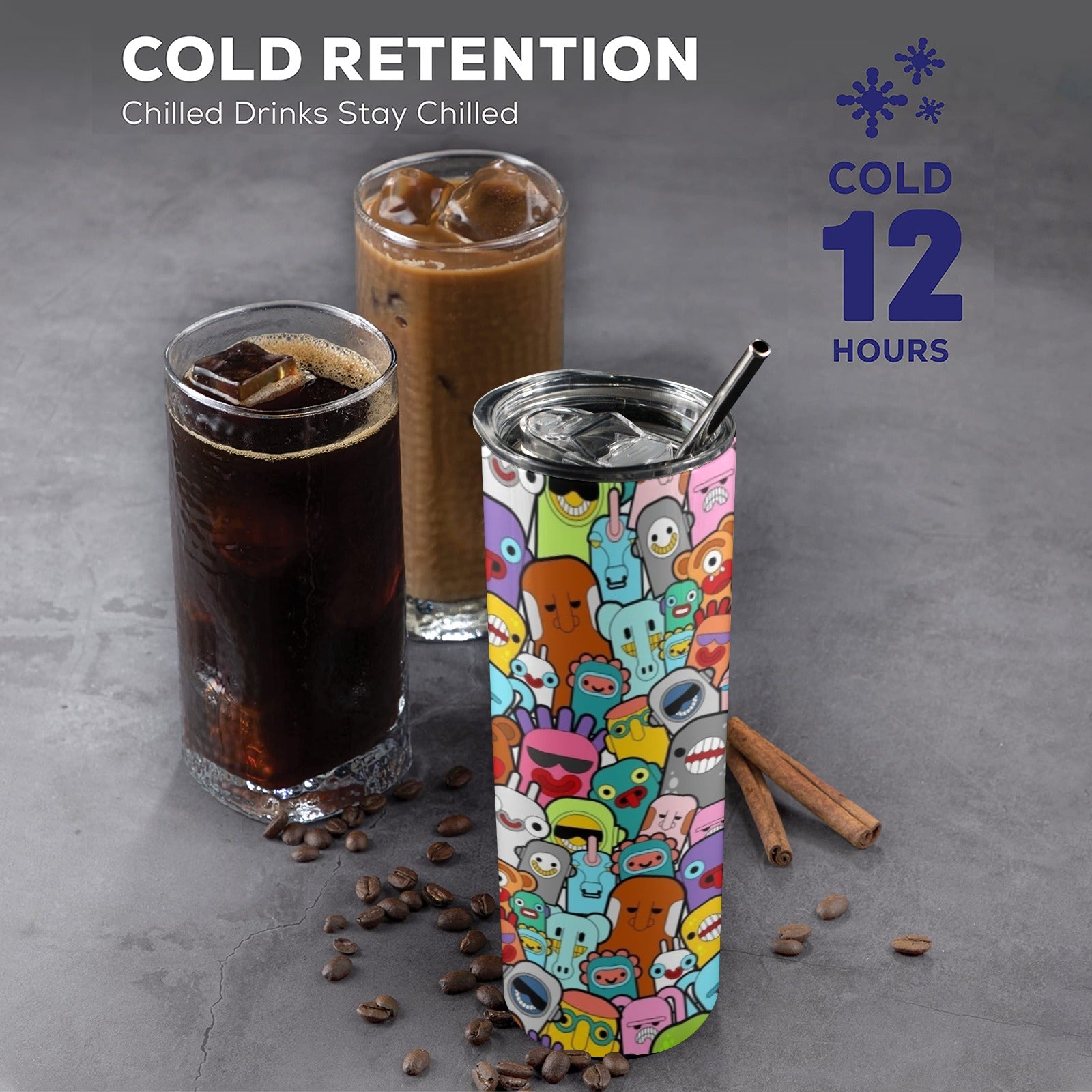 Happy Monsters - 20oz Tall Skinny Tumbler with Lid and Straw