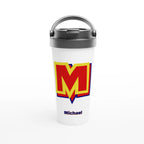Personalised - Super Hero Initial - White 15oz Stainless Steel Travel Mug Default Title Personalised Travel Mug Customise Globally Fulfilled Initial Name Personalise
