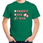 Naughty, Nice, I Tried, Santa's Christmas List - Kids Youth T-Shirt Kelly Green Kids Christmas T-shirt Christmas Printed In Australia