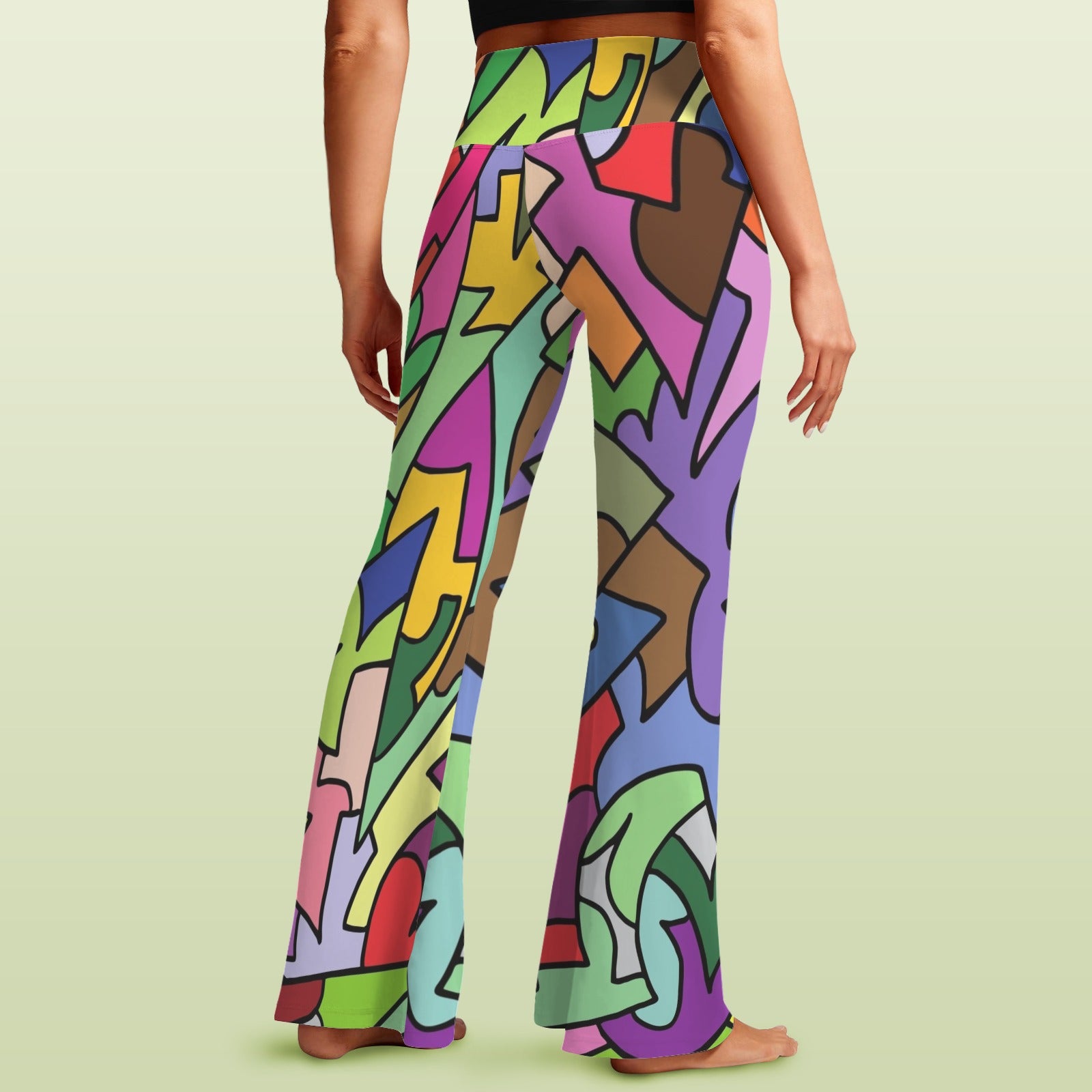 Bright Abstract Colour High Waist Crossover Tummy Control Flare Leggings High Waist Flare Leggings Printed Offshore