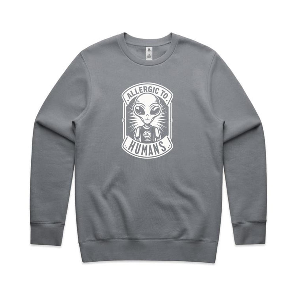 Alien, Allergic To Humans - AS Colour Stencil Crew Sweatshirt Gravel Sweatshirt Printed In Australia Sci Fi