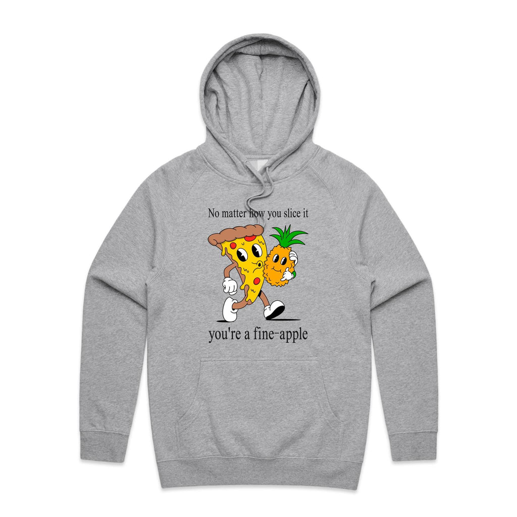 Pineapple Pizza - Mens Hoodie Grey Marle Mens Hoodie Food Printed In Australia