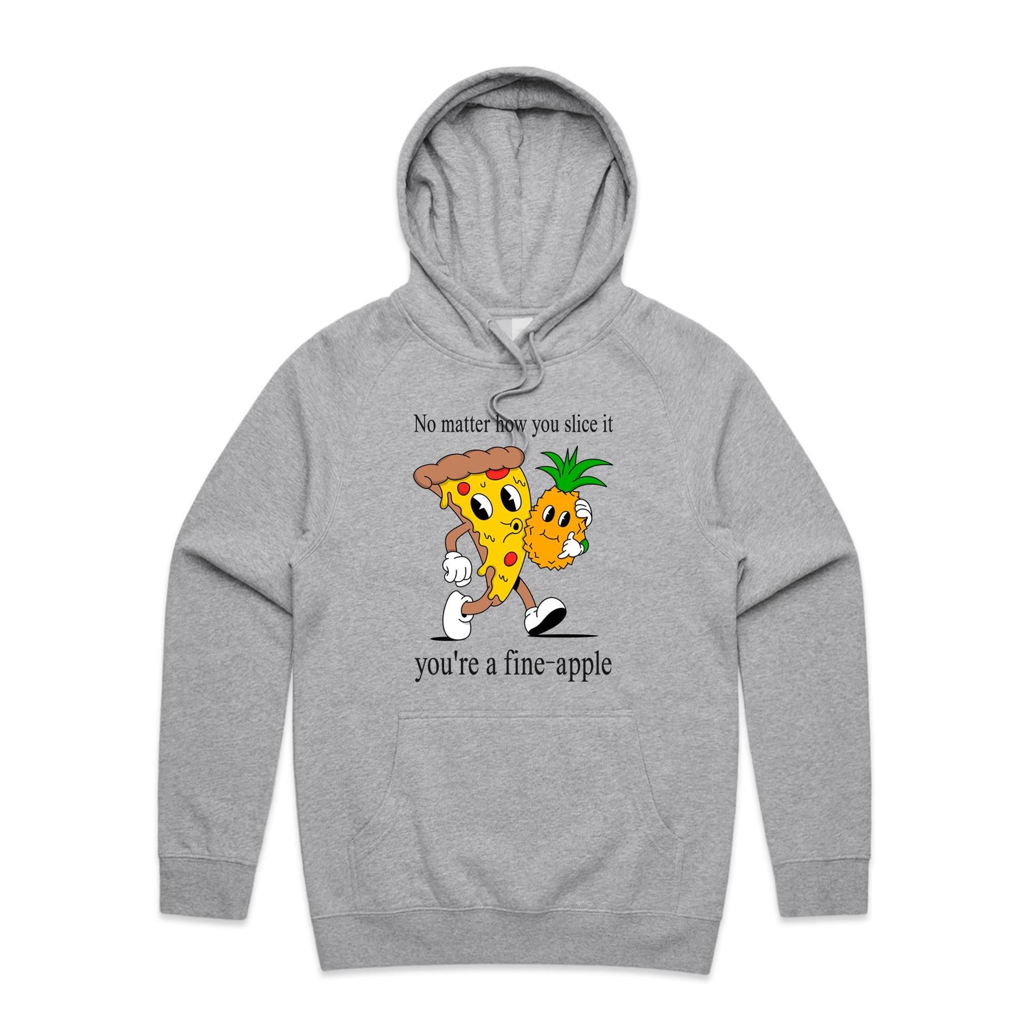 Pineapple Pizza - Mens Hoodie Grey Marle Mens Hoodie Food Printed In Australia