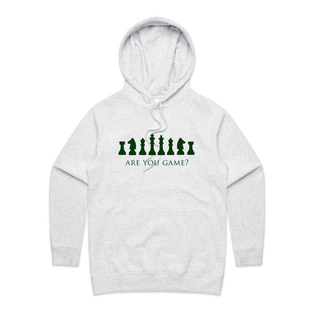Are You Game, Chess - Womens Hoodie White Marle Womens Hoodie Chess Games Printed In Australia