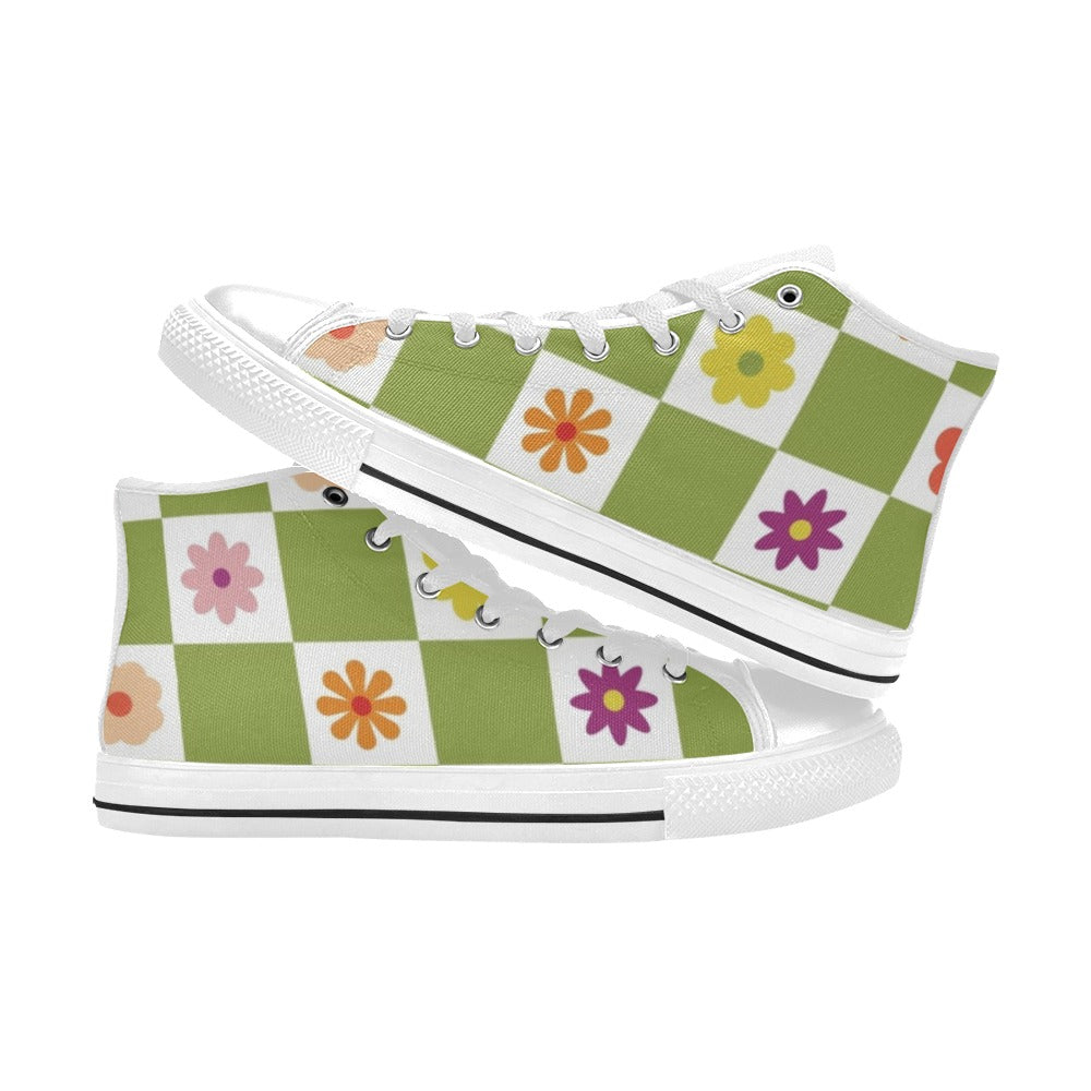 Flower Check Kids High Top Canvas Shoes Kids High Top Canvas Shoes Plants Printed Offshore