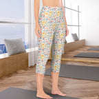 Boho Flowers And Leaves Women's High Waist Pocket Capri Yoga Leggings Women's High Waist Capri Yoga Leggings Plants Printed Offshore