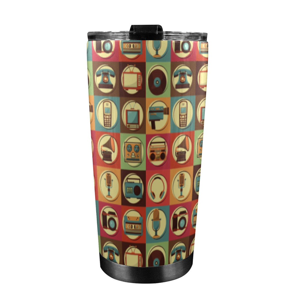 Retro Life - 20oz Mobile Tumbler with Lid (Black Lock) 20oz Travel Mug Printed Offshore Retro