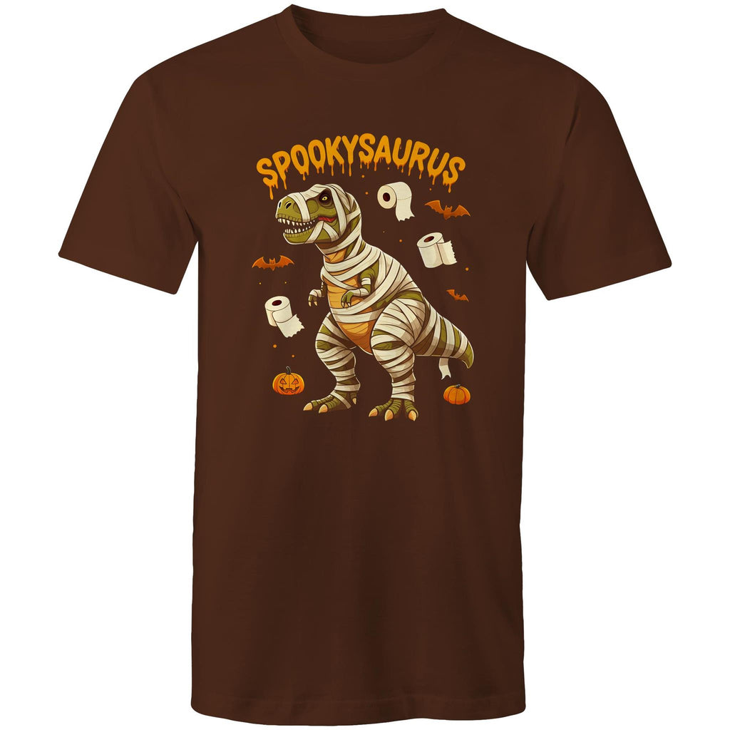 Spookysaurus, Halloween Dinosaur - Mens T-Shirt Dark Chocolate Mens T-shirt Halloween Printed In Australia