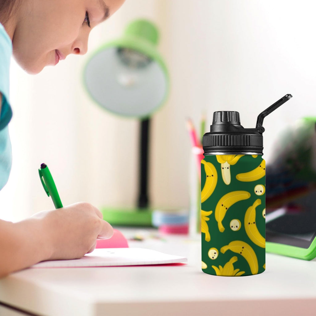 Happy Bananas - Kids Water Bottle with Chug Lid (12 oz) Kids Water Bottle with Chug Lid Food Printed Offshore