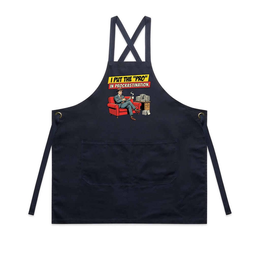 I Put The Pro In Procrastination, Retro Gentleman AS Colour Carrie Apron Navy One Size Apron comic Printed In Australia