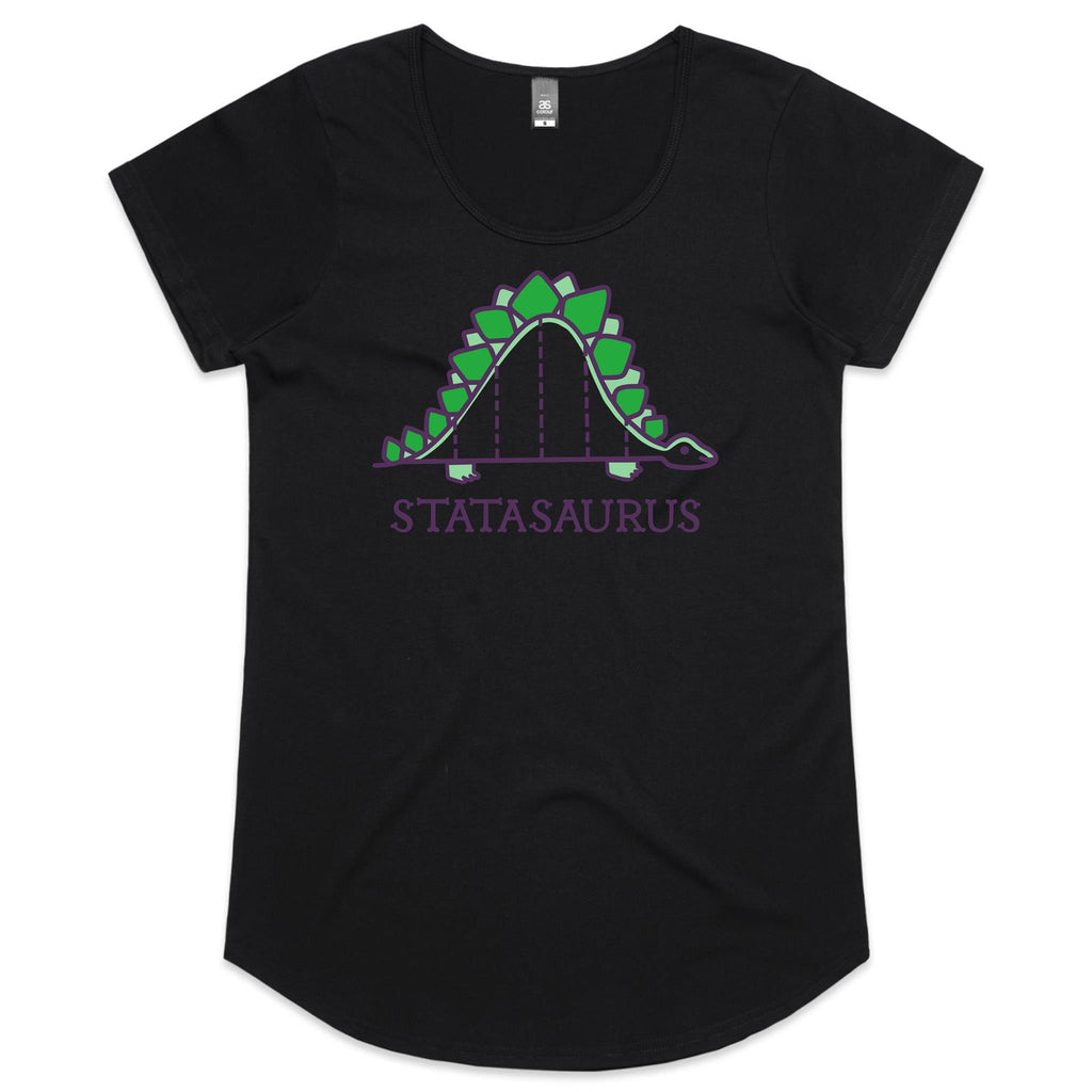 Statasaurus, Maths Dinosaur - Womens Scoop Neck T-Shirt Black Womens Scoop Neck T-shirt Maths Printed In Australia