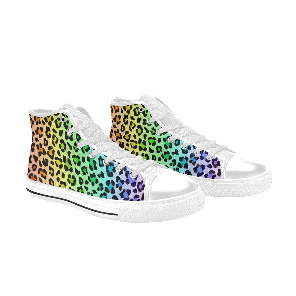 Rainbow Leopard Print - Kids' High Top Canvas Shoes Kids High Top Canvas Shoes animal Printed Offshore