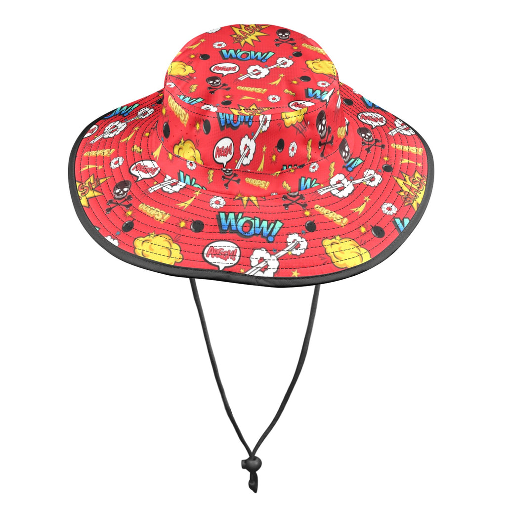 Comic Book Red Wide Brim Bucket Hat Wide Brim Bucket Hat comic Printed Offshore