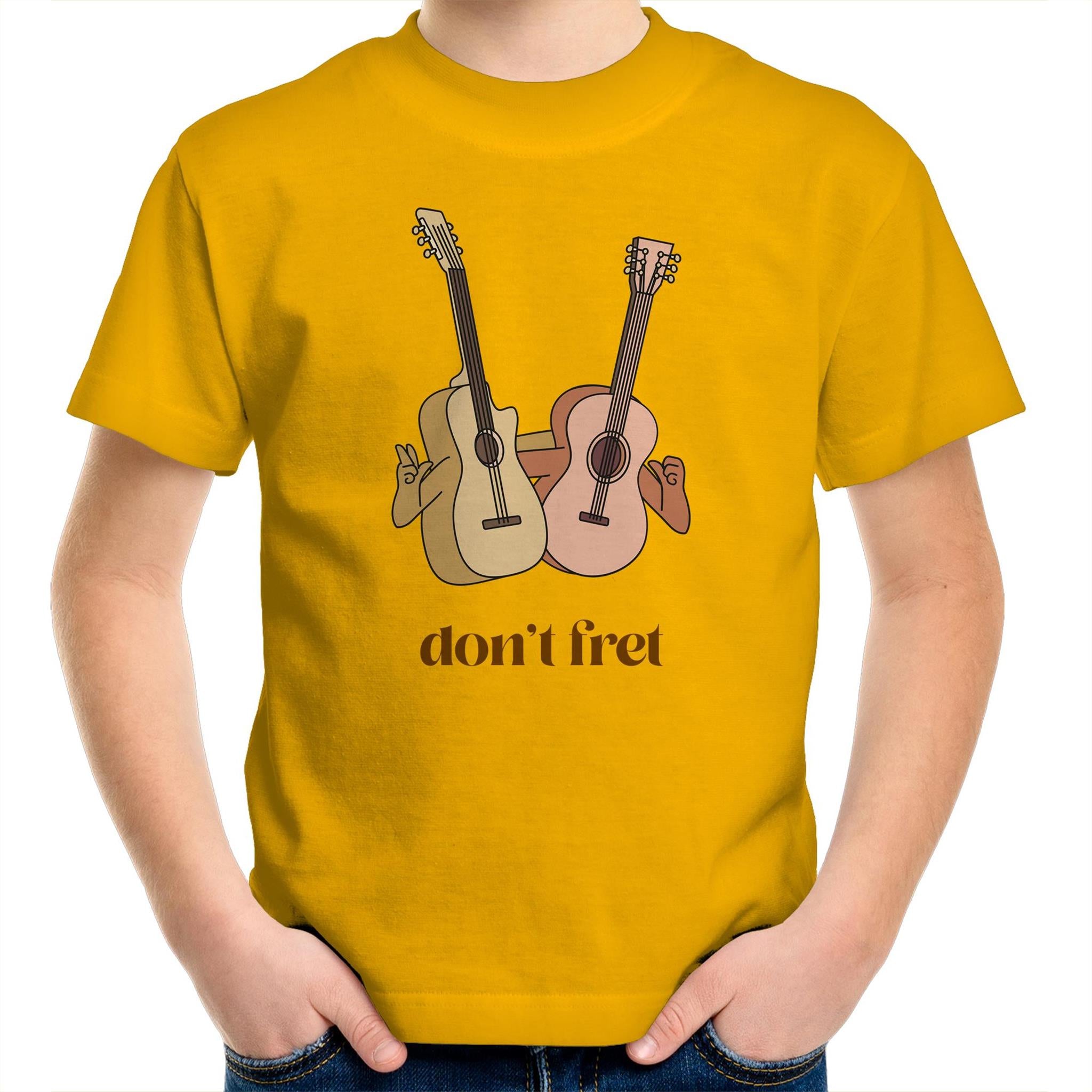 Don't Fret, Guitars - Kids Youth T-Shirt Gold Kids Youth T-shirt Music Printed In Australia