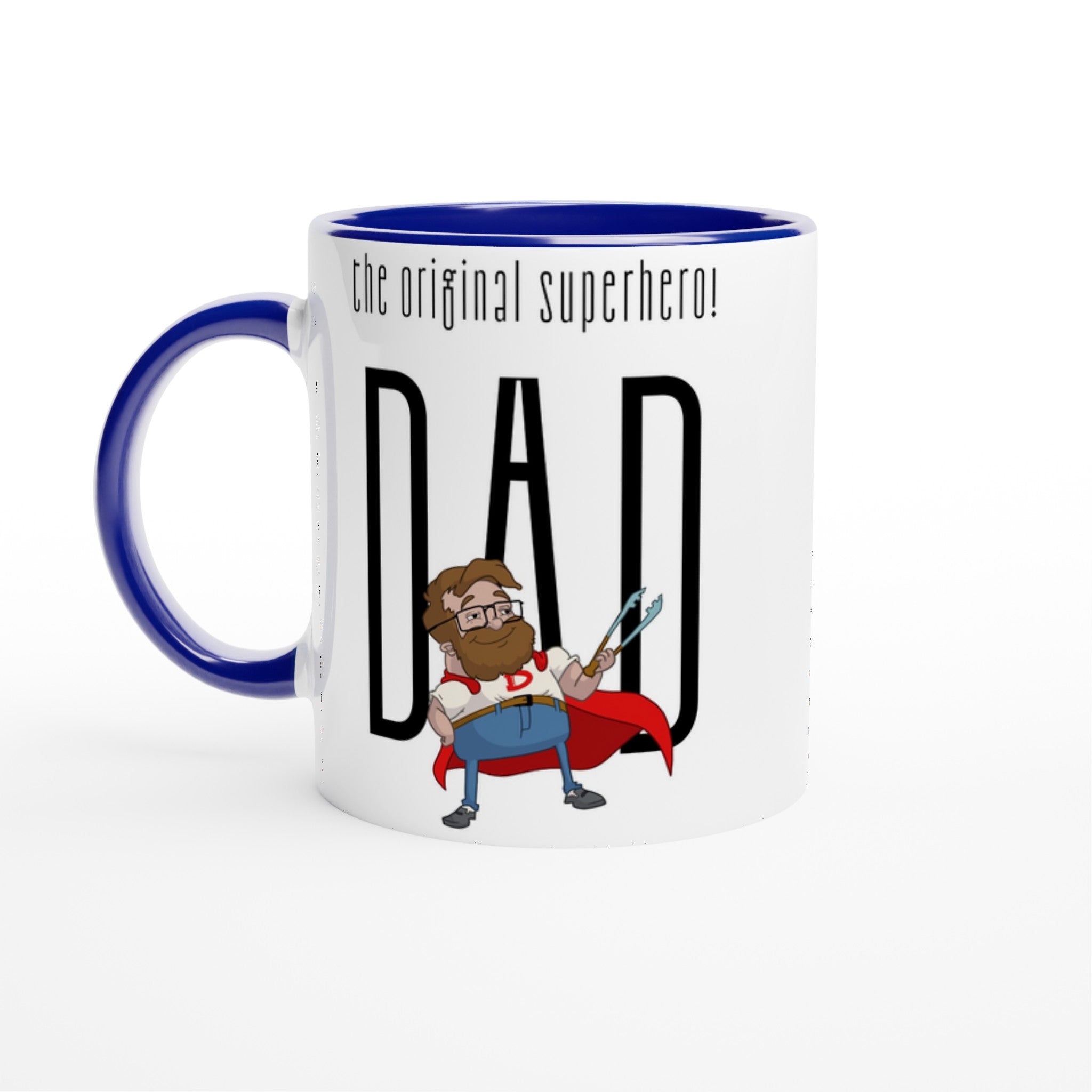 Dad, The Original Superhero - White 11oz Ceramic Mug with Colour Inside Ceramic Blue Colour 11oz Mug comic Dad Globally Fulfilled