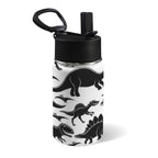 Black And White Dinosaurs 12oz Kids Water Bottle with Straw Lid