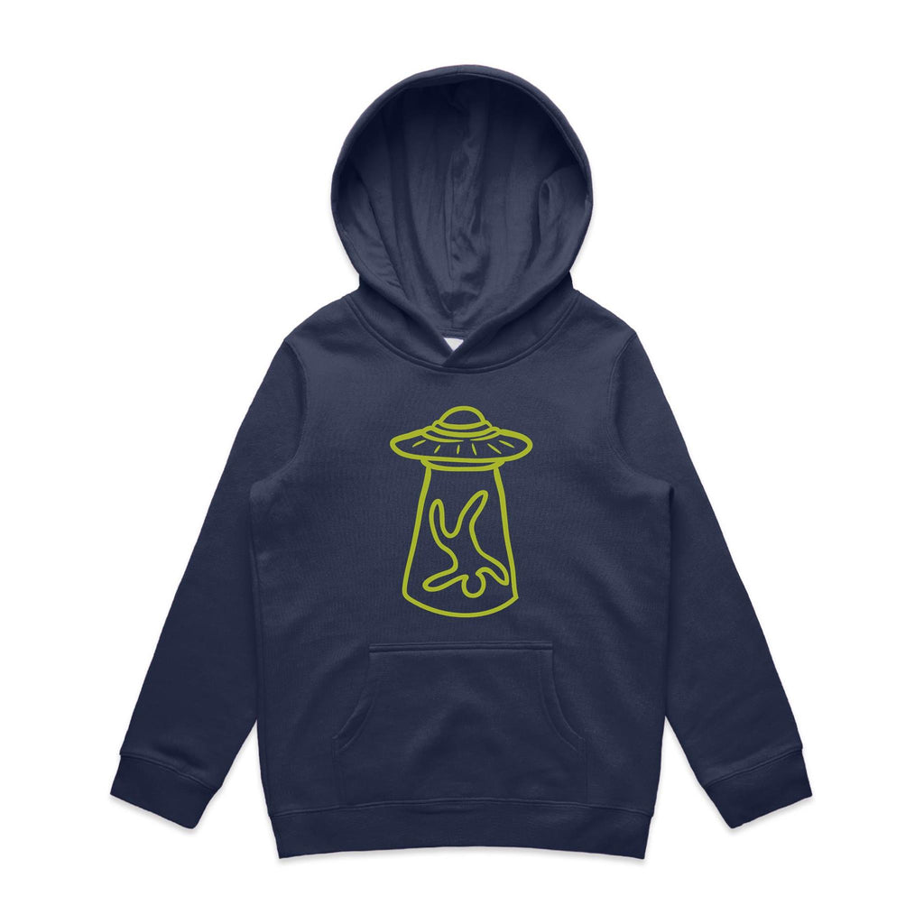 Alien Abduction, UFO - Kids Hoodie Midnight Blue Kids Hoodie Printed In Australia
