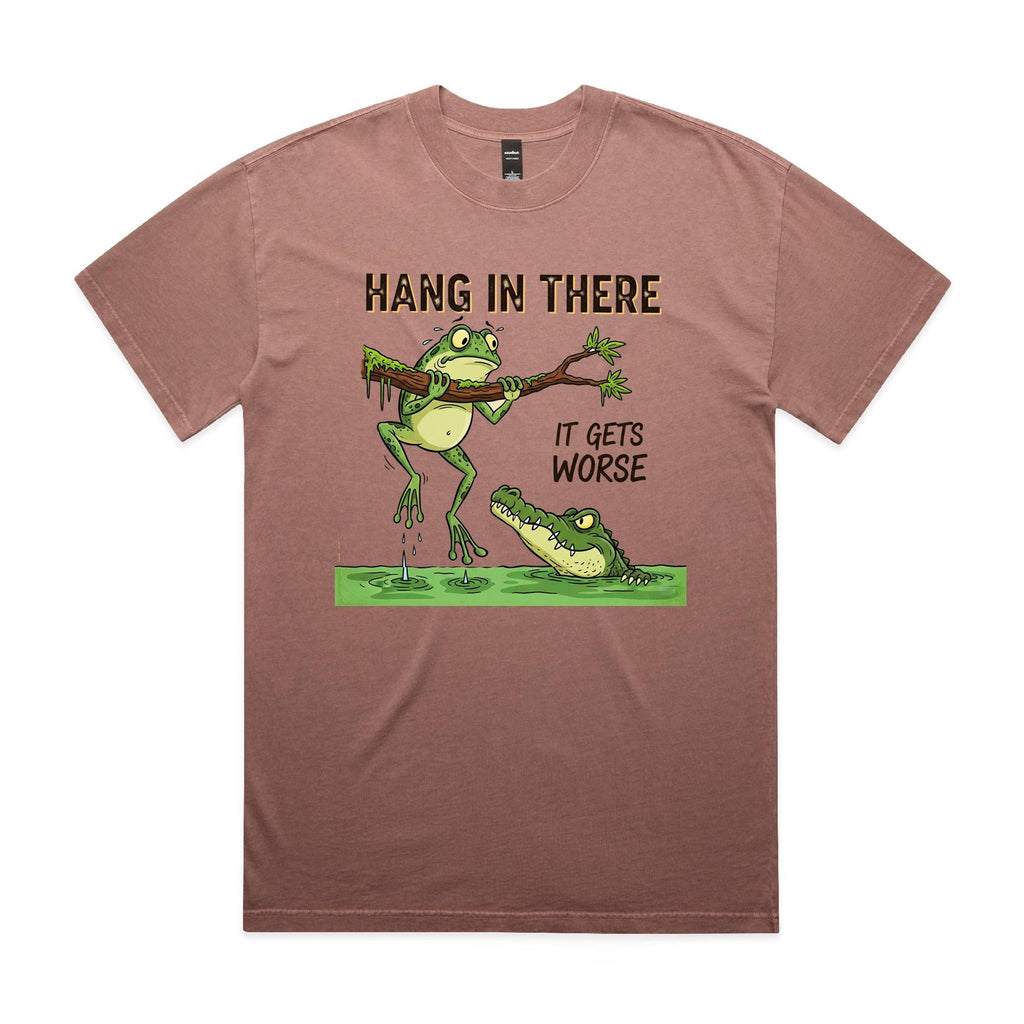 Hang In There, It Gets Worse AS Colour Heavy Faded Tee Unisex Faded pink Heavy Faded T-shirt animal Printed In Australia