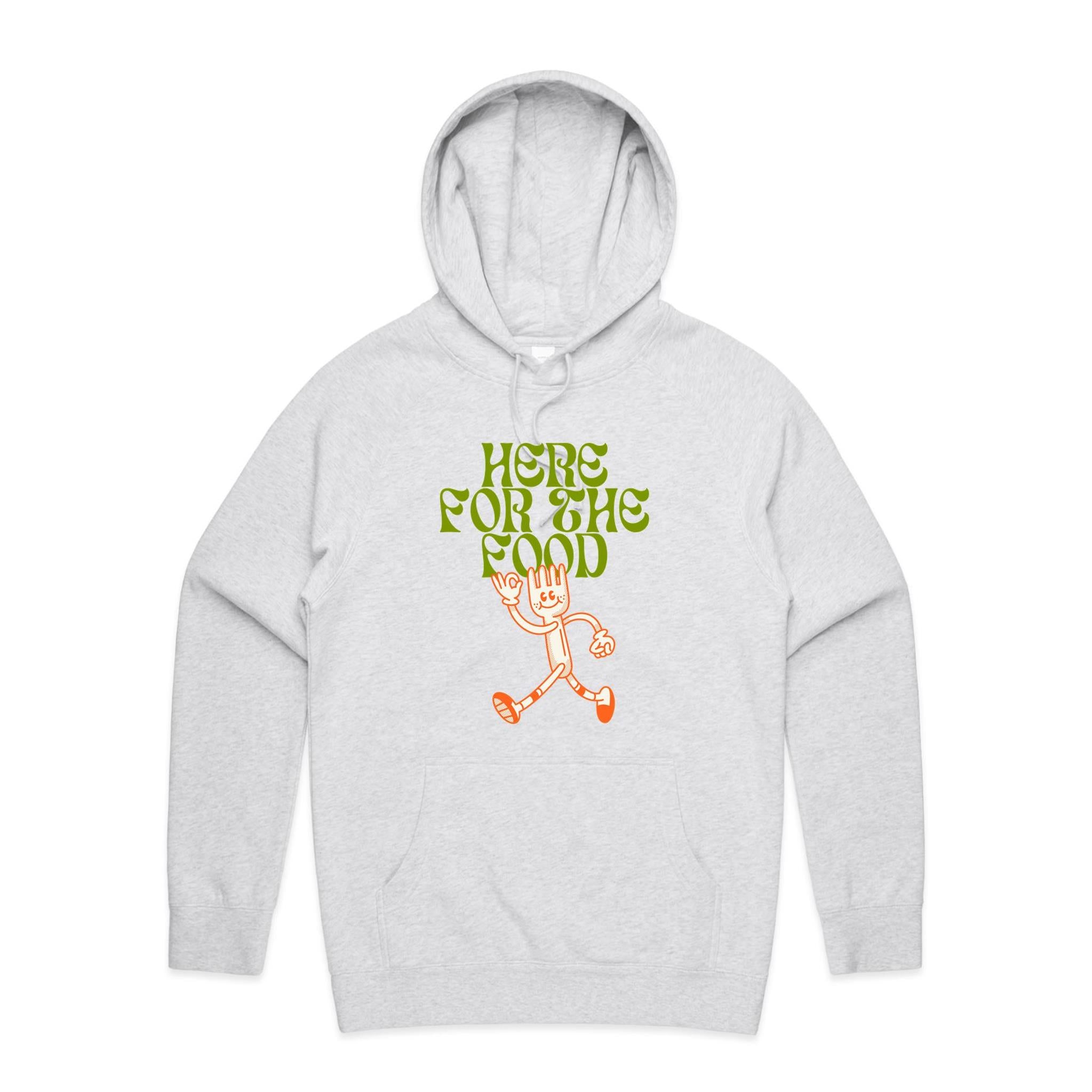 Here For The Food - Mens Hoodie White Marle Mens Hoodie Food Printed In Australia
