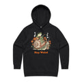 Stay Weird, Guitar Playing Frog On A Snail Women's AS Colour Hoodie Black Womens Hoodie animal Music Printed In Australia