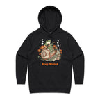 Stay Weird, Guitar Playing Frog On A Snail Women's AS Colour Hoodie Black Womens Hoodie animal Music Printed In Australia